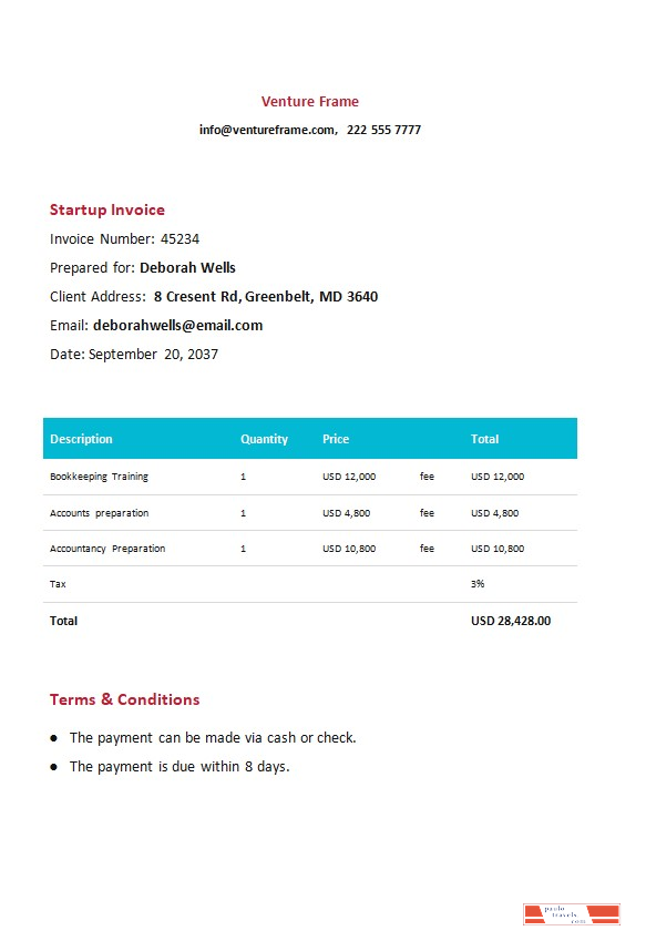 Free Startup Invoice Template PSD template